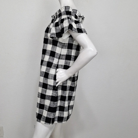 Corey Lynn Calter Black White Preppy Gingham Off The Shoulder Mini Dress Size XS - Picture 11 of 14
